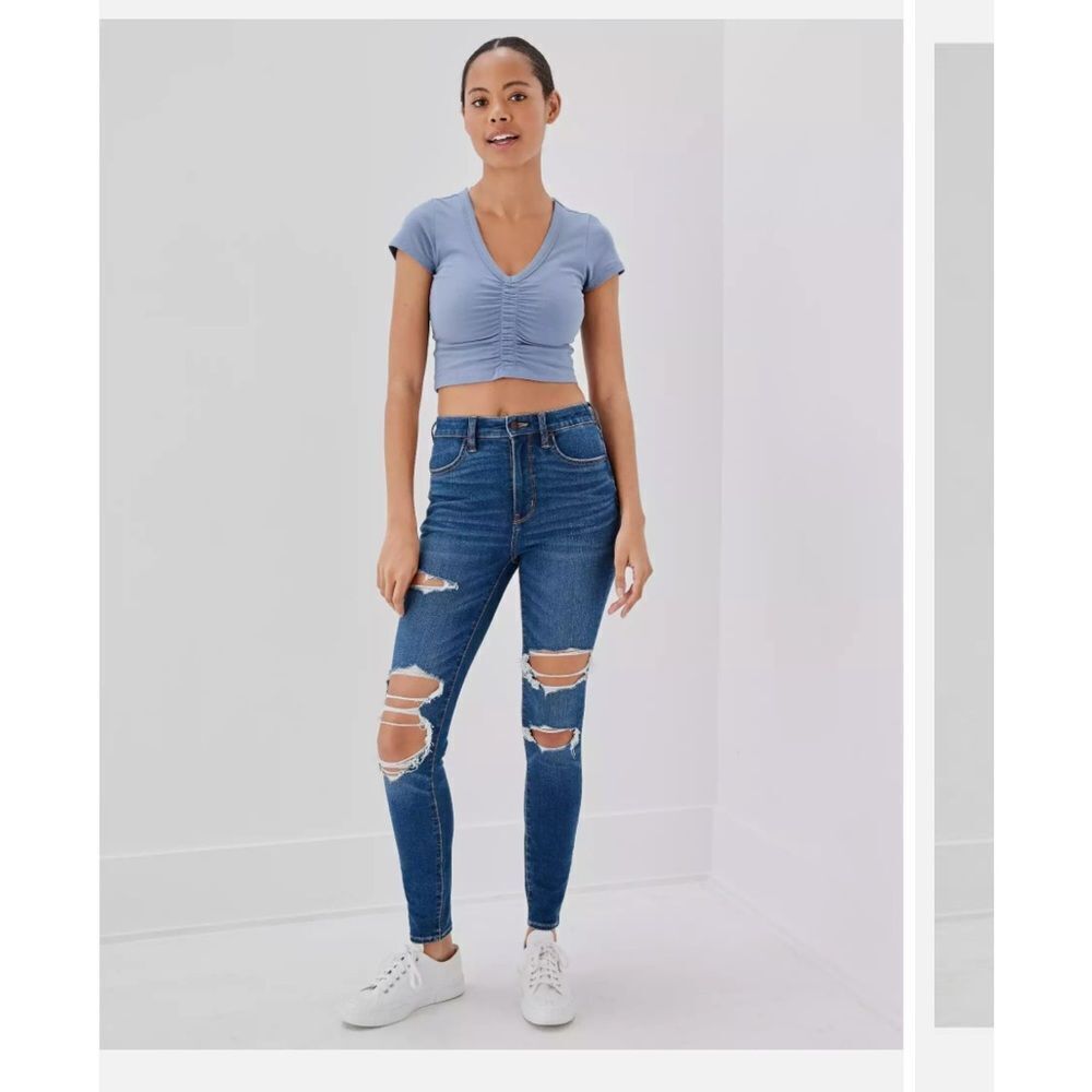 WOMEN’S AMERICAN EAGLE DISTRESSED THE DREAM JEAN CURVY HI-RISE JEGGING SIZE 8